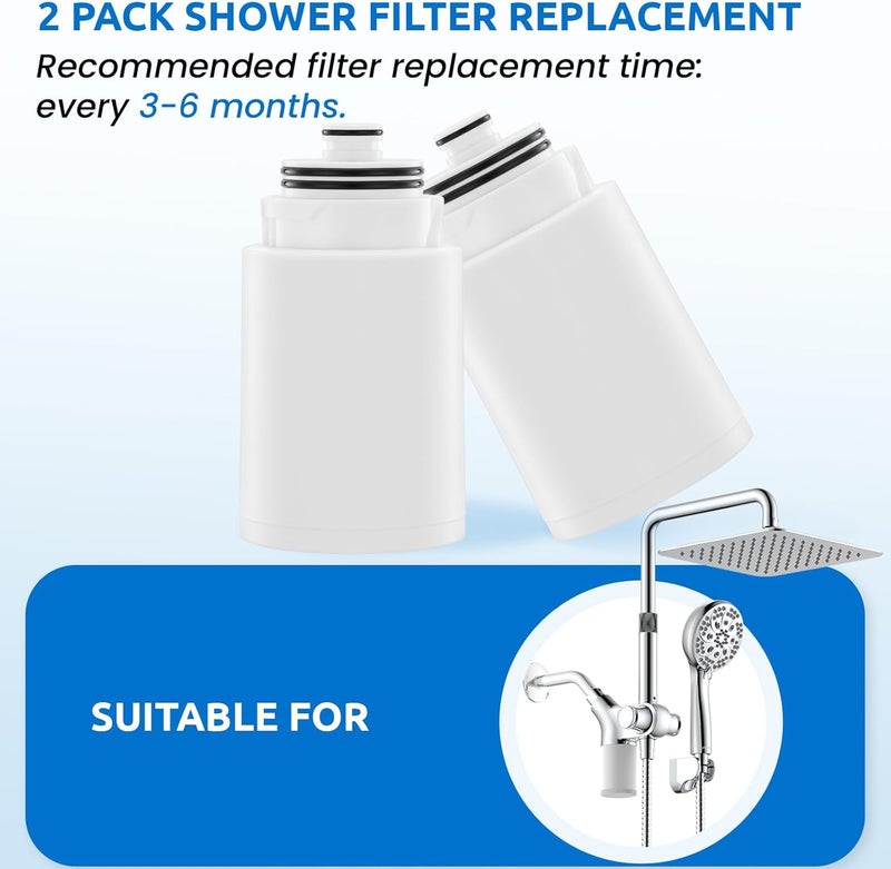 Ryamen Shower Head Filters Replacement ONLY for Dual 10" Filtered Shower Head Combo, Effective Chlorine Removal Rate≥90%, 2-Pack (White) - Image 2